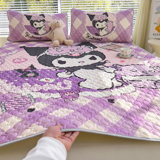 Sanrio Kuromi Summer Ice Silk Latex Mat Three-piece Suit Kawaii Cartoon Children Student Dormitory Soft Summer Sleeping Mat Gift