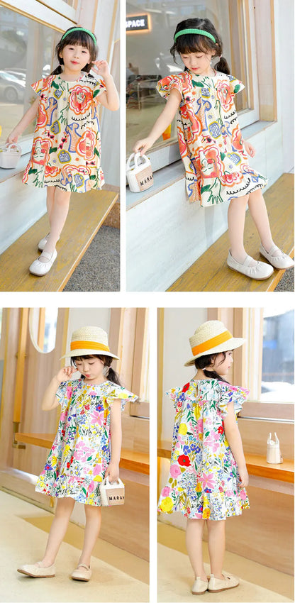 100% Cotton Summer Dress for Girls – Heart Print Sleeveless Princess Outfit