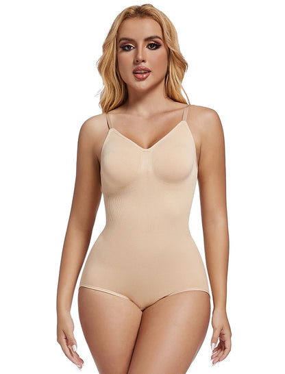 Low Back Bodysuit Shapewear for Women – Seamless Tummy Control Push-Up Body Shaper with Open Crotch & Adjustable Straps