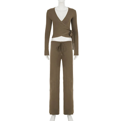 Drawstring High Waist Trousers Set
