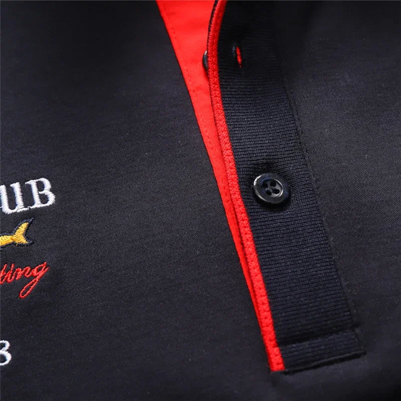 TACE&SHARK Casual Shark Flag Embroidery Short Sleeve Polo Shirts