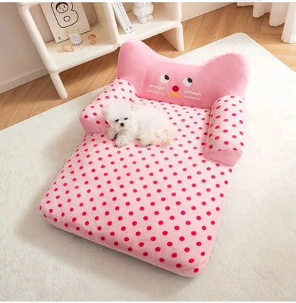 Fluffy Coral Fleece Dog Bed – Cozy Sofa-Style Pet Mat for Small to Large Breeds