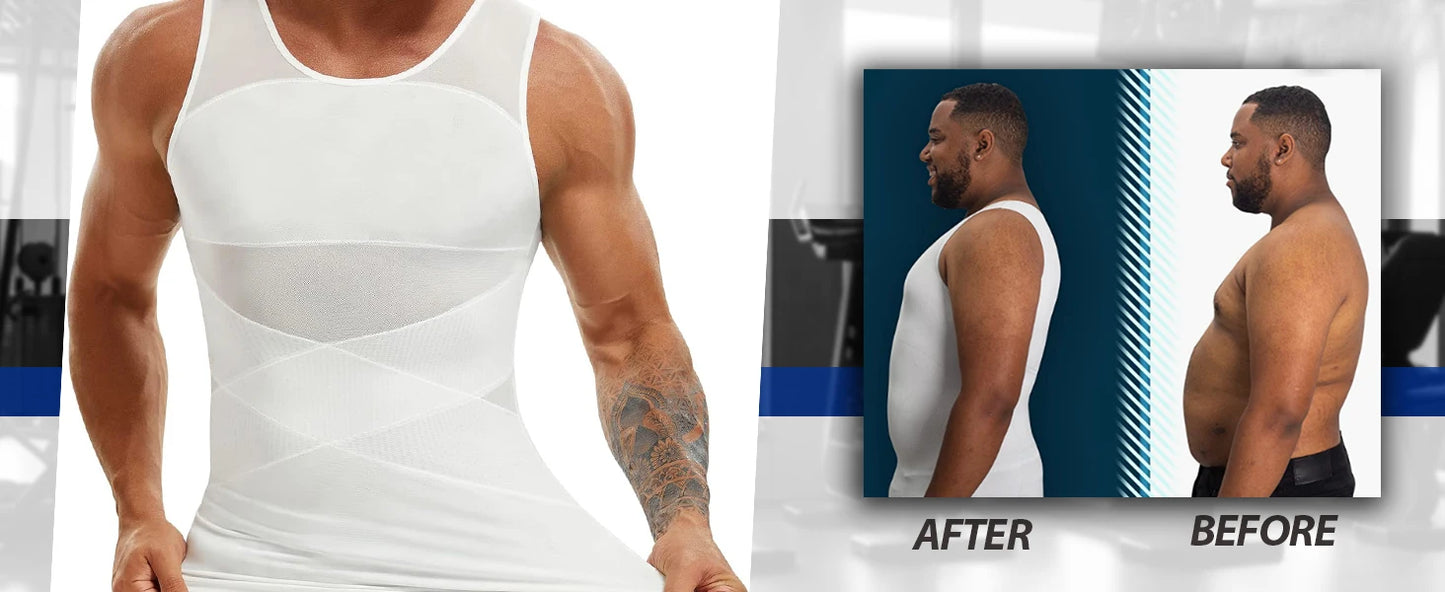 Men Compression Shirt Cross Mesh Tank Top Breathable Sleeveless Shapewear Undershirt Slimming Body Shaper Tummy Control Vest