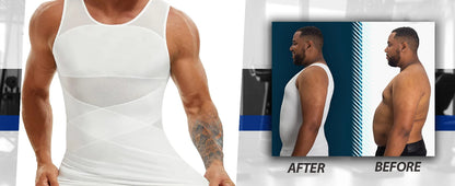 Men Compression Shirt Cross Mesh Tank Top Breathable Sleeveless Shapewear Undershirt Slimming Body Shaper Tummy Control Vest