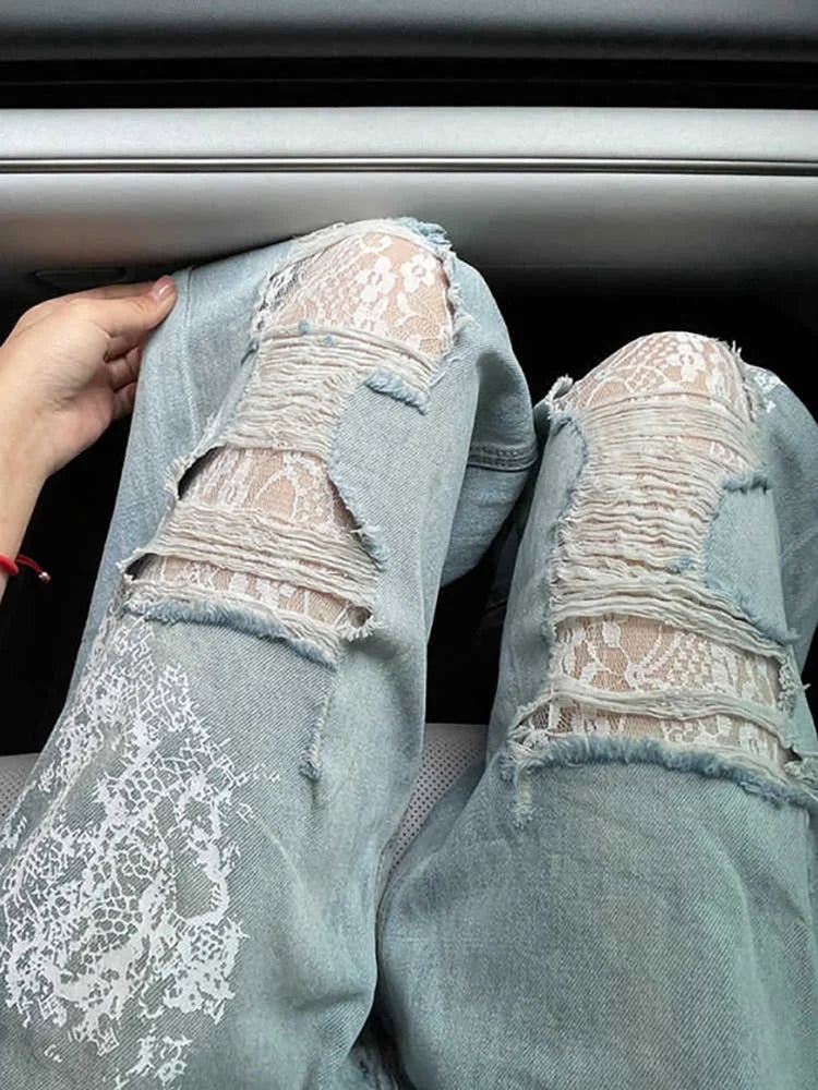 Oversized Fashion Ripped Holes Jeans