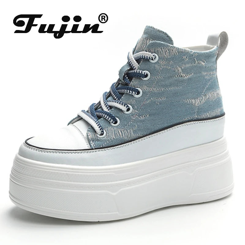 Fujin 8cm Denim Genuine Leather Shoes