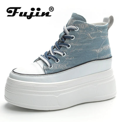 Fujin 8cm Denim Genuine Leather Shoes
