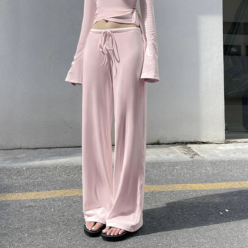 Drawstring High Waist Trousers Set