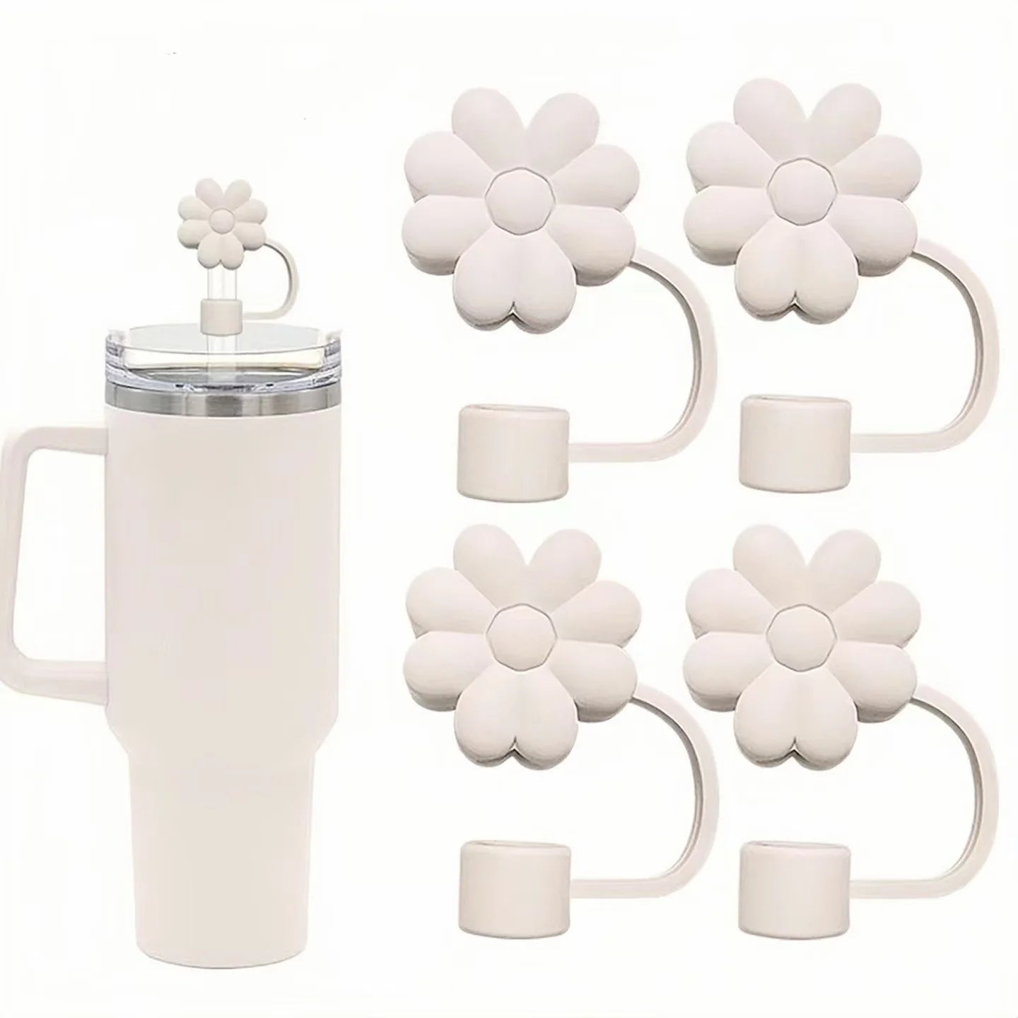 13pcs accessories for Stanley 40oz thermos cup, flower straw covers, 10mm straws, silicone cup sleeves and cleaning brushes.