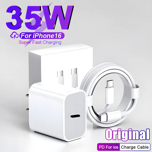 Original PD 35W Fast Charger For iPhone 16 15 14 13 11 12 Pro Max Plus XS XR USB C Cable Fast Charging Type-C Cables Accessorie