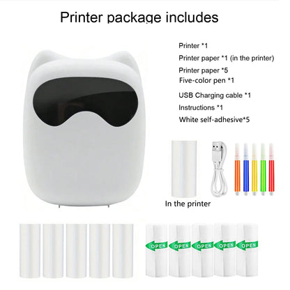 Thermal Mini Printer, Portable Sticker Printer, Inkless Pocket Photo Printer for Notes, Journal, DIY,With Colored LED light