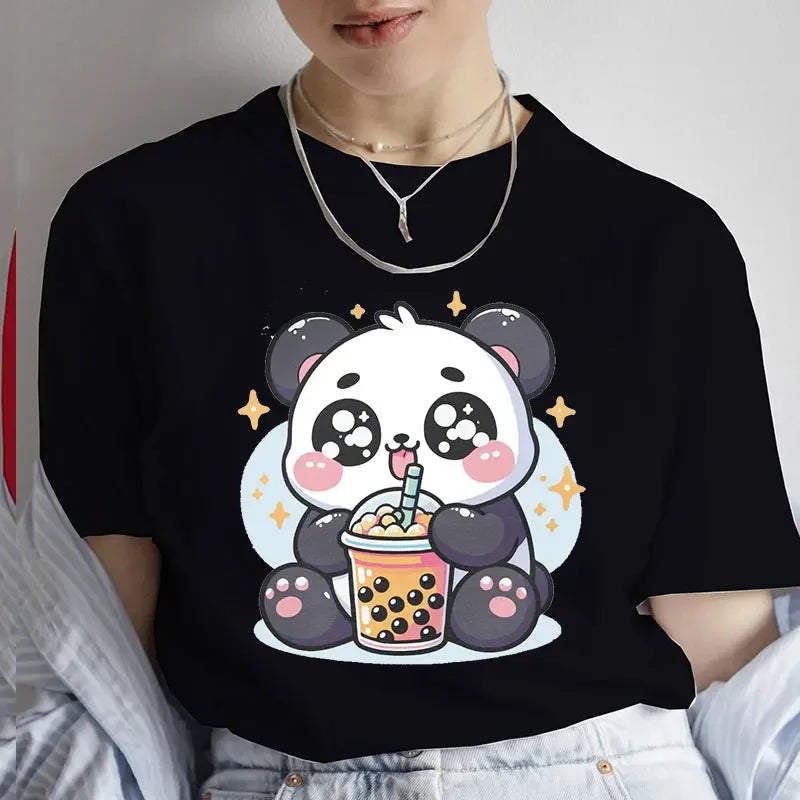 Casual Kawaii Boba Milk Tea Print Tshirt Bubble Tea Cartoon