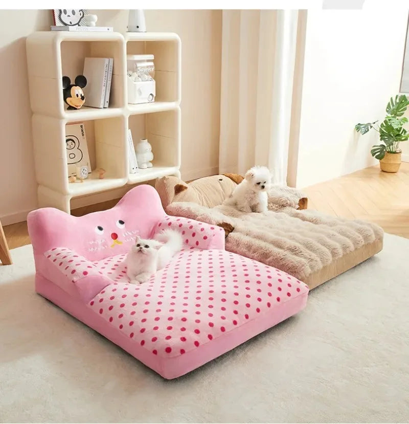 Fluffy Coral Fleece Dog Bed – Cozy Sofa-Style Pet Mat for Small to Large Breeds