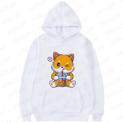 Boba Fox Drinking Print Women Hoodies