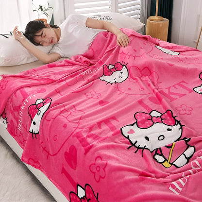 Cute Hello Kitty Cartoon Blanket Kawaii Kt Cat Home Textile Flannel Soft Warm Throw Blanket Bedding Sofa Cover for Girls Gift