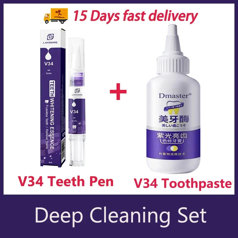 V34 Purple Whitening Toothpaste – Color Correcting Enzyme Mousse for Stains & Yellow Teeth (50g)