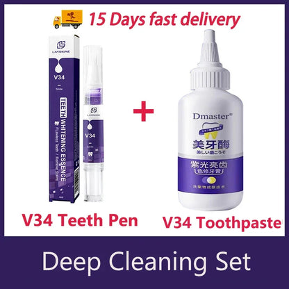 V34 Purple Whitening Toothpaste – Color Correcting Enzyme Mousse for Stains & Yellow Teeth (50g)