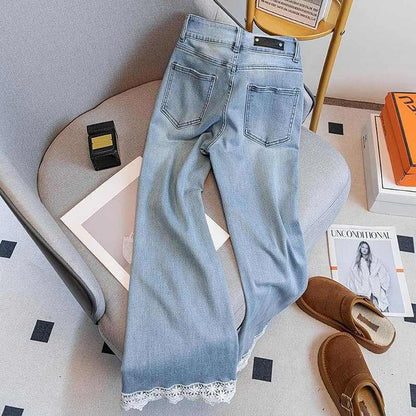 Fashion Lace Edge Blue Jeans