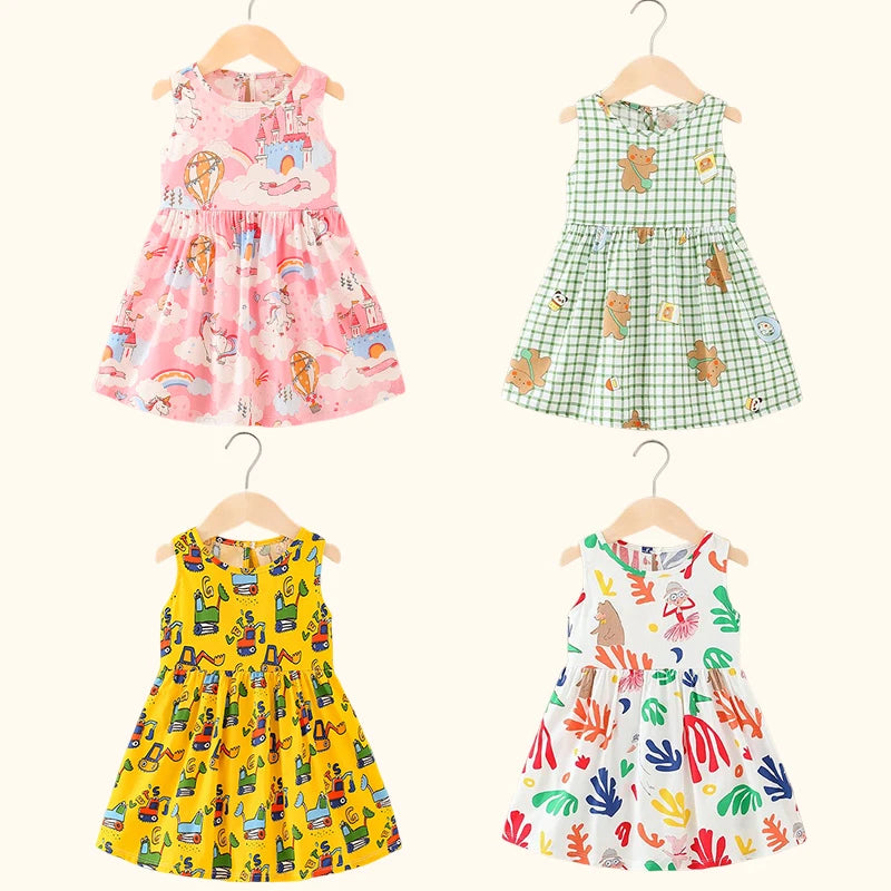 Summer Girls’ Floral Princess Dress – Sleeveless Cotton & Polyester Blend