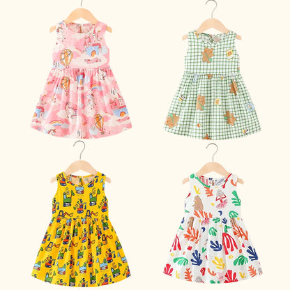 Summer Girls’ Floral Princess Dress – Sleeveless Cotton & Polyester Blend