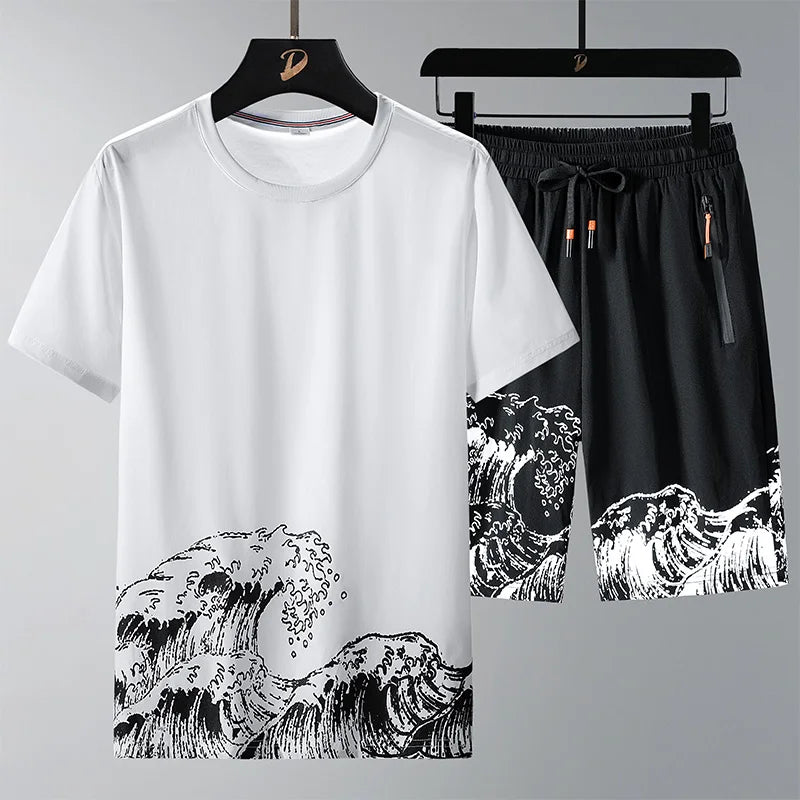 Men T Shirt Suit Shorts Tshirt Set