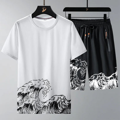 Men T Shirt Suit Shorts Tshirt Set