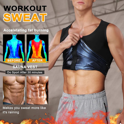 Men Body Shaper Sauna Heat Trapping Sweat Enhancing Vest Workout Gym Slimming Compression Suit Waist Trainer Corset with Zipper