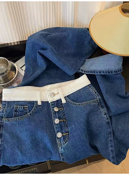 Oversized Women Blue Denim Pants