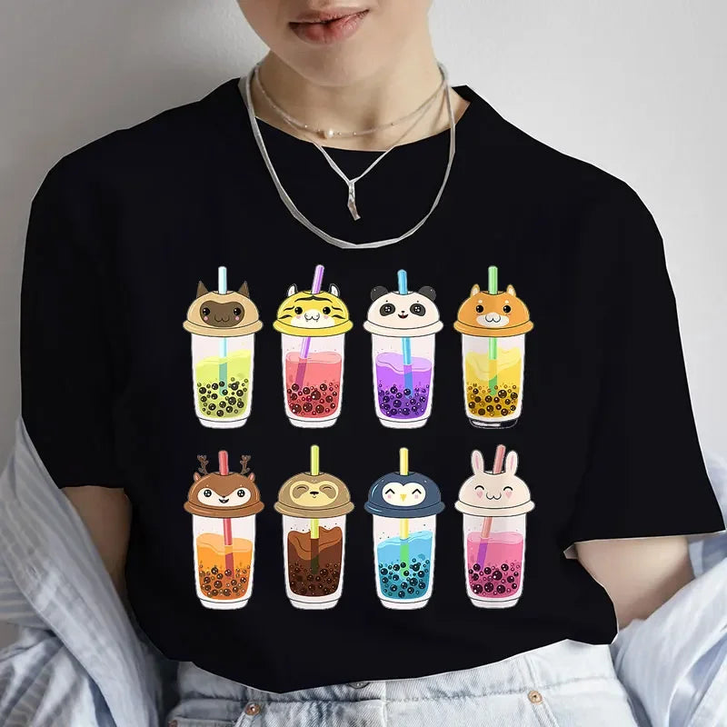 Women Clothing Boba Drink T-Shirt Bubble Tea Kawaii Drinks