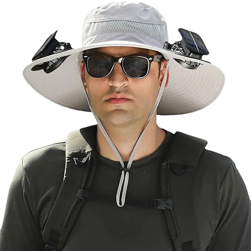 COZOK Wide Brim Solar Fan Hat – Unisex Outdoor UPF 50+ Fishing Hat with Built-in Solar Fan for Sun Protection (Hat03)