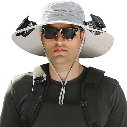 COZOK Wide Brim Solar Fan Hat – Unisex Outdoor UPF 50+ Fishing Hat with Built-in Solar Fan for Sun Protection (Hat03)