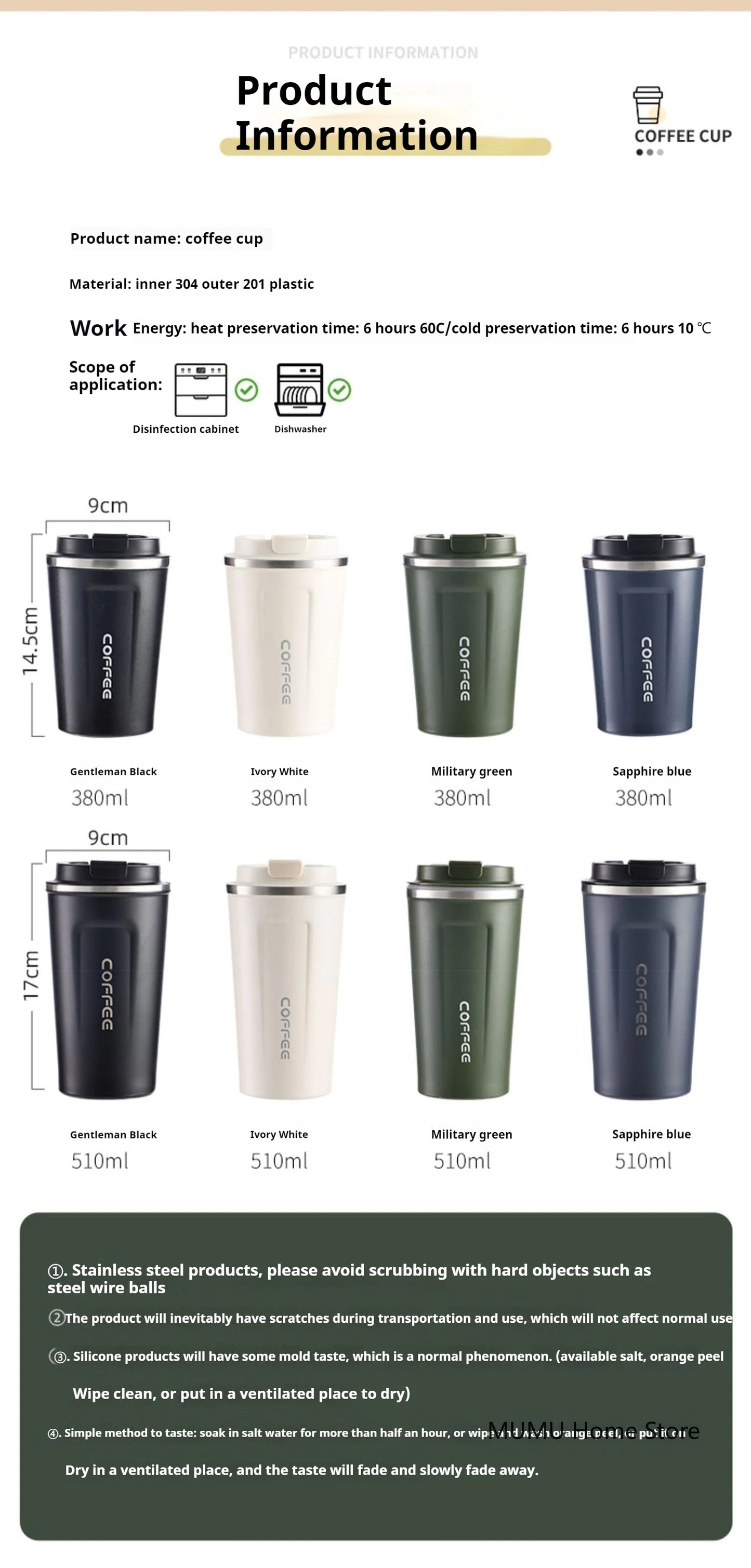 380/510ML Stainless Steel Coffee Mug Portable Tumbler Vacuum Flasks Car Thermal Cup Keeps Cold and Heat Thermal Mug Coffee Cup