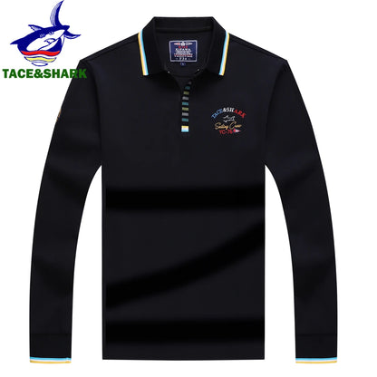 Men‘s Embroidery Solid Color Long Sleeve Polo Shirt