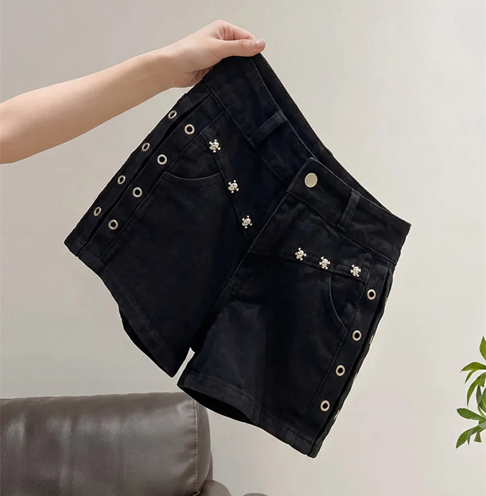 Black High Waist Denim Shorts