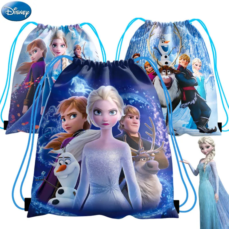 6/12PCS Disney Princess Frozen Anna Elsa Backpacks Birthday Party Gifts Non-woven Drawstring Bags Kids Swimming Backpacks Gifts