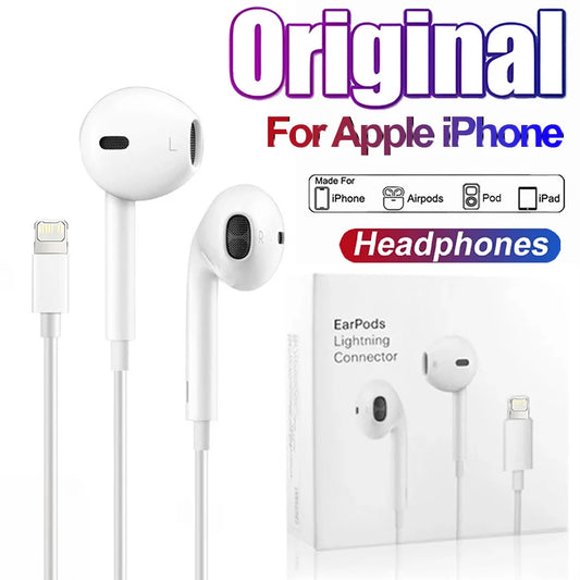 Headphones Original For Apple iPhone 16 15 14 13 11 12 Pro Max Plus In-ear Lightning 3.5MM Wired Bluetooth Earphones Accessories