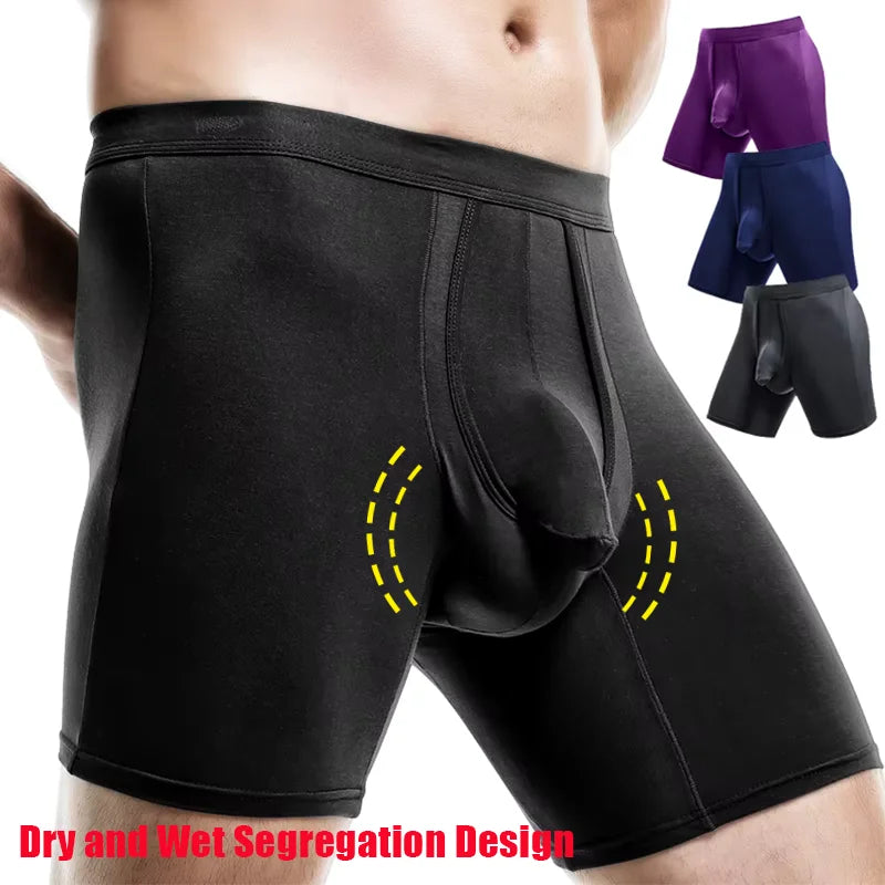 Mens Boxer Briefs Underwear 3D-Pouch Control Panties Modal Microfiber Soft Breathable Multiple Colors Long Penis Underpants