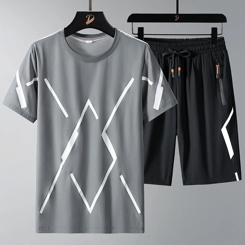 Men T Shirt Suit Shorts Tshirt Set