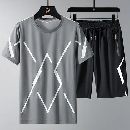 Men T Shirt Suit Shorts Tshirt Set
