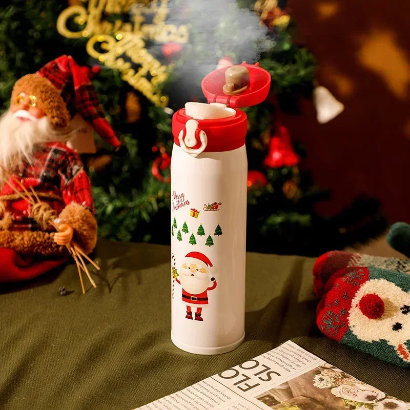 500ml Stainless Steel Christmas Thermos Cup Elk Santa Vacuum Water Bottle Thermos Cup with Lid Christmas Gift for Girl Friend