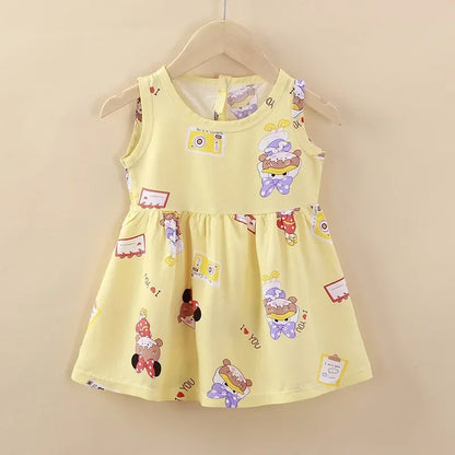 Cute Summer Cartoon Print Dress for Girls – Sleeveless A-Line Princess Outfit