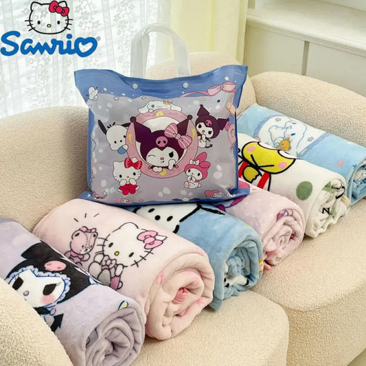 Sanrio Plush Kids Blanket Soft Fluffy Hello Kitty Cinnamoroll Cartoon Warm Throw Quilt Rainbow Blanket for Sofa Bedroom Gift