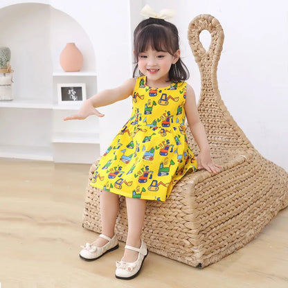 Summer Girls’ Floral Princess Dress – Sleeveless Cotton & Polyester Blend