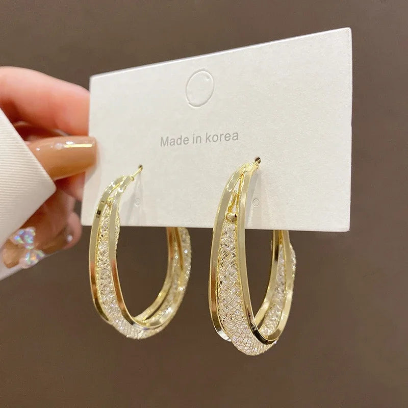 Pendientes Hollow Net Crystal Hanging Earrings