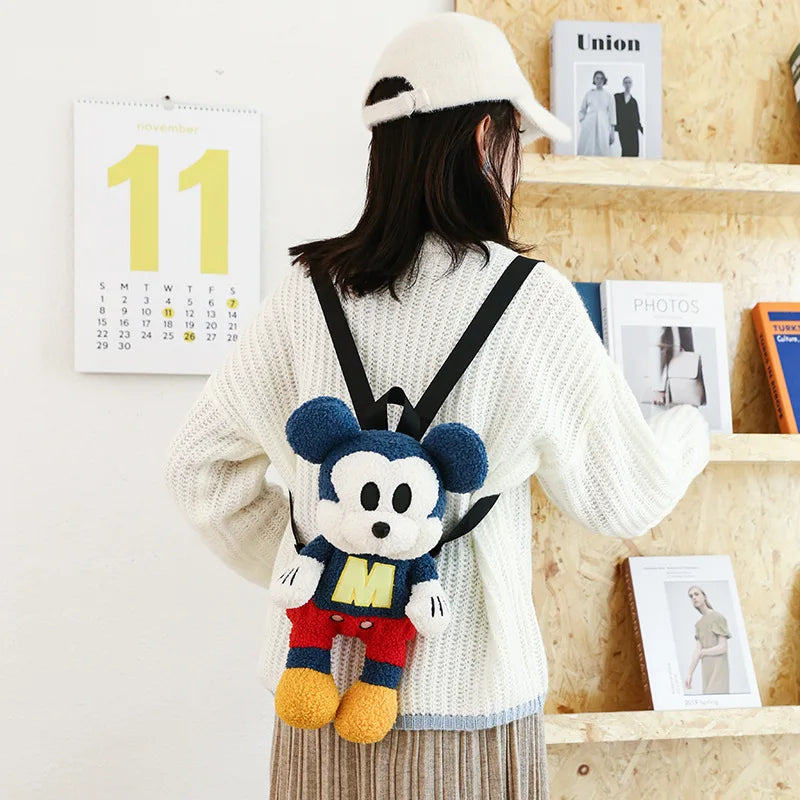 25cm Fashion Cartoon Backpack Mickey Mouse Plush Toy Bag Super Soft Toy Bag Student Bag Holiday Gift