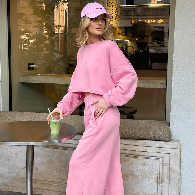 Casual Elastic Wide Leg Pants 2 Pieces Sets