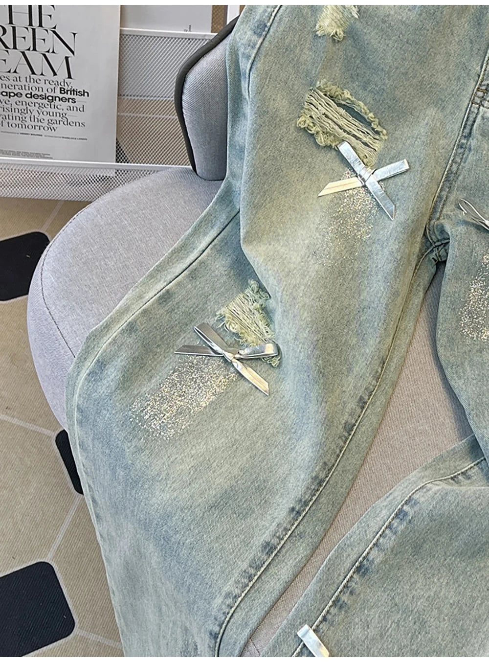 Distressed Ripped Blue Denim Pants