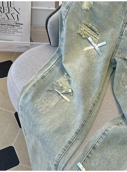 Distressed Ripped Blue Denim Pants