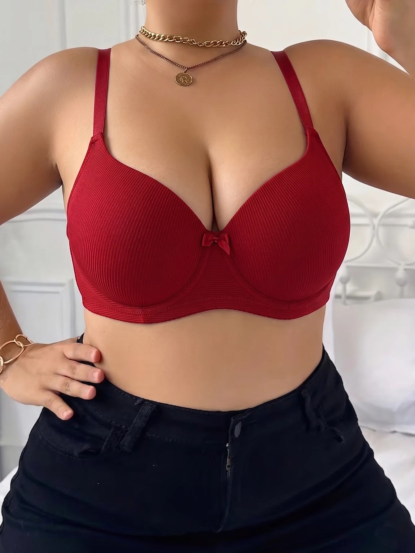 Plus Size Ribbed Women Bra Thin Cup