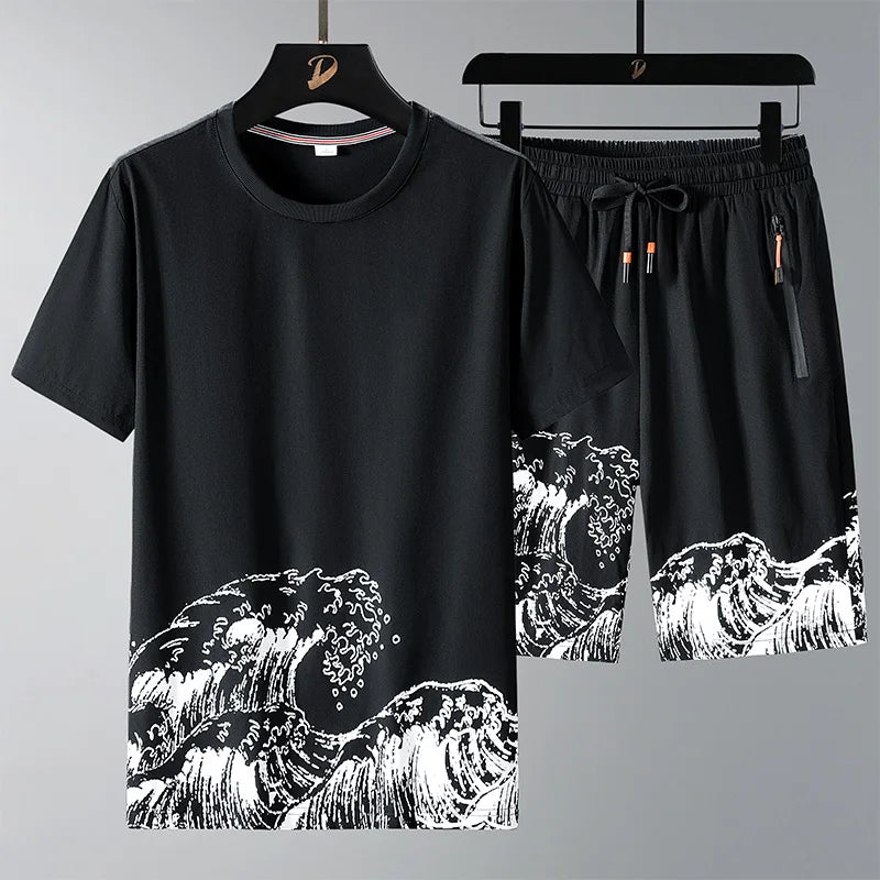 Men T Shirt Suit Shorts Tshirt Set